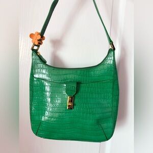 Vintage Etienne Aigner Green Croc-Embossed Leather Shoulder Bag